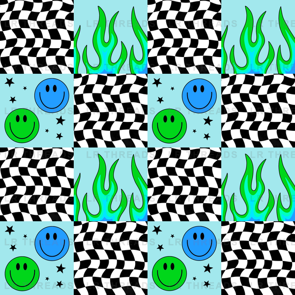 Blue Green Checker Flames