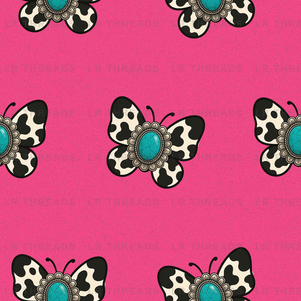 Turquoise Butterfly Cow Print