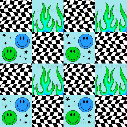 Blue Green Checker Flames