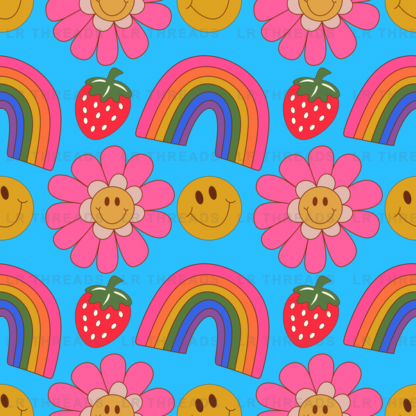 Retro Smiley Flowers Rainbow