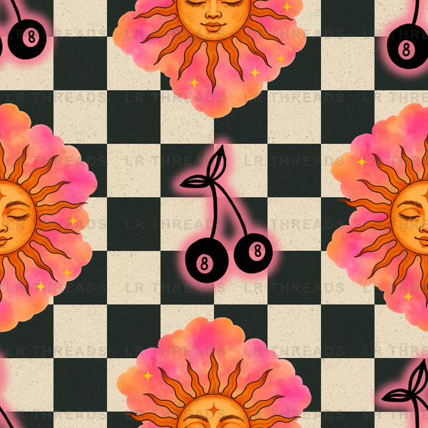 Retro Sun Cherries Checkerboard