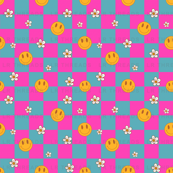 Retro Smiley Checkers Floral