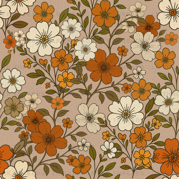 Vintage Floral Orange Cream