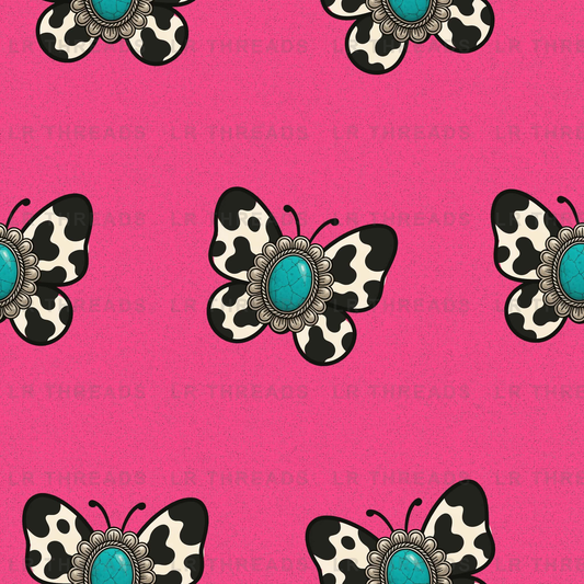 Turquoise Butterfly Cow Print