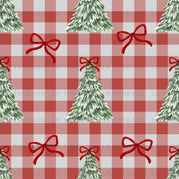 Christmas Gingham Evergreen Bows